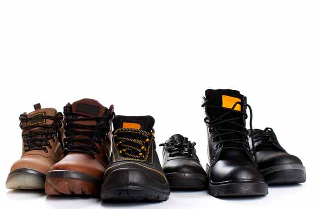 CConstruction standard safety shoes of different sizes and colour.