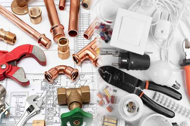 electrical and plumbing projects in a plan and equipments and tools required for work to be done.