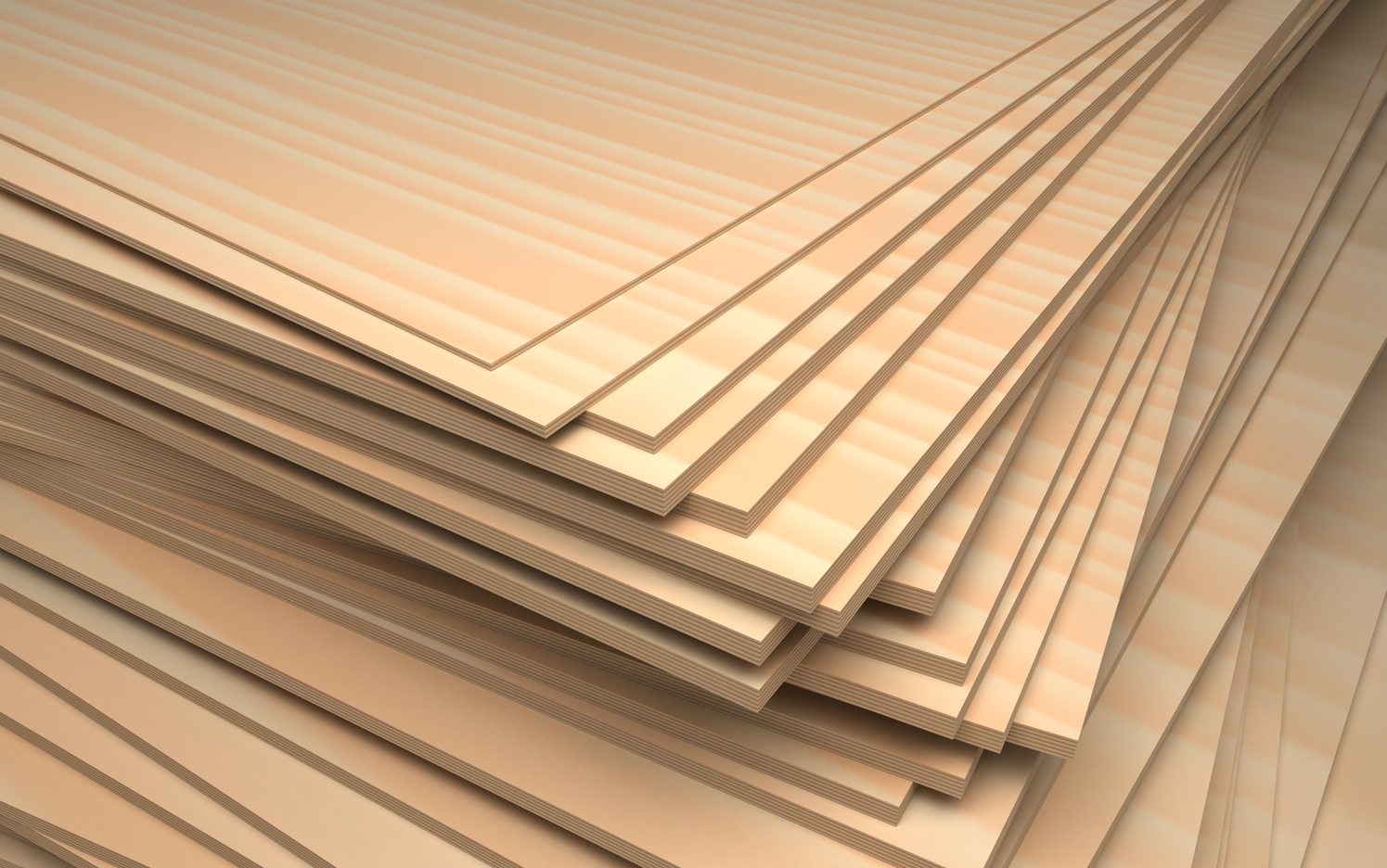 3D picture of high quality plywood sheets stacked together